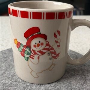 Cheerful Snowman Holiday Coffee Mug - Red & Green